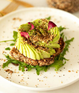 Avocado rose on whole wheat toast