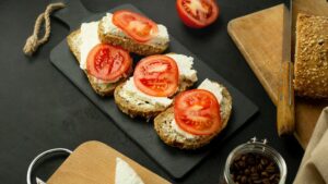 feta and tomato on grain bread toast topping