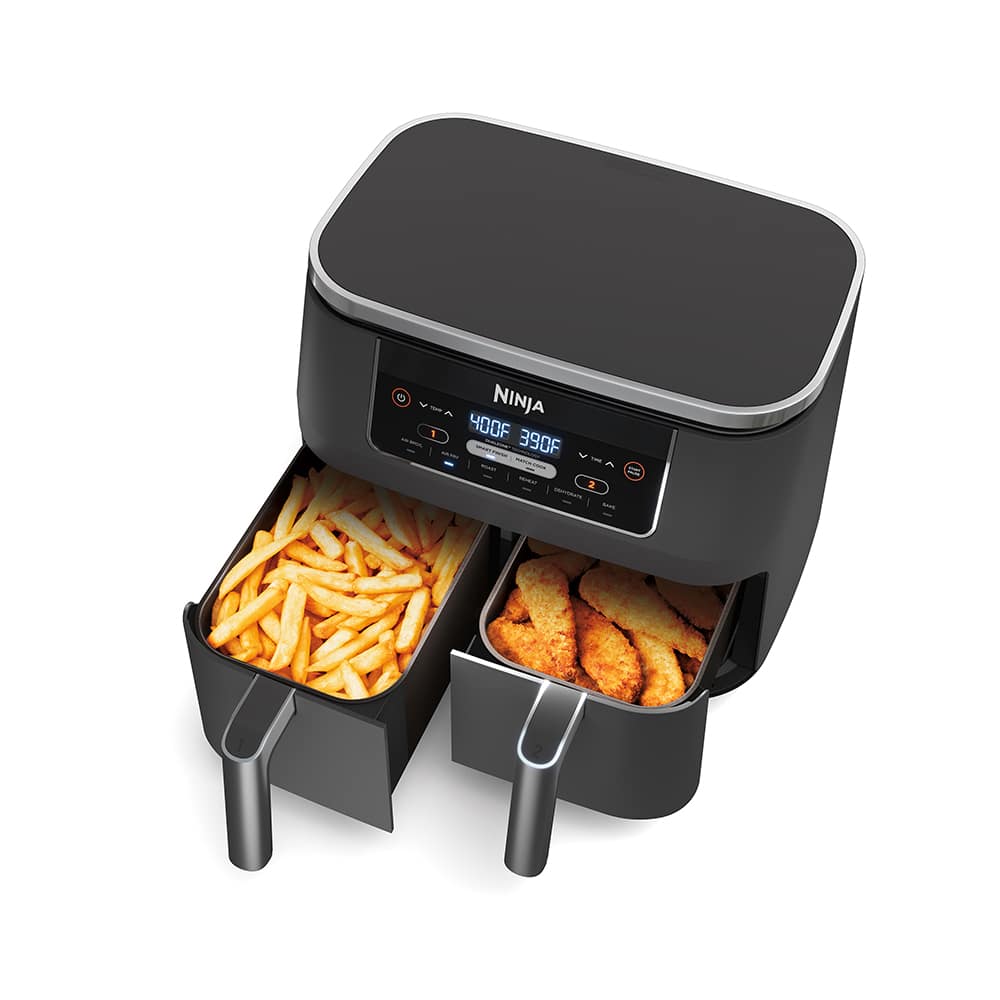 The ninja dz201 air fryer has 2 separate baskets