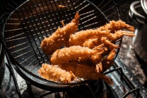 prawns in an air fryer basket