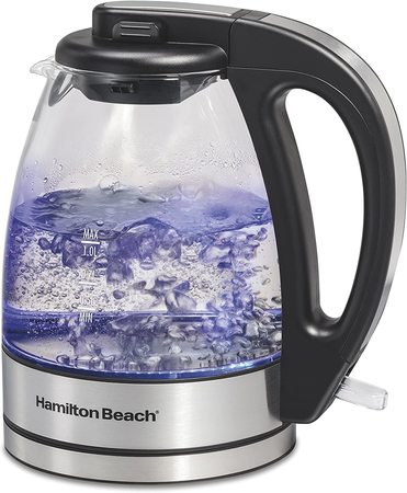 stylish hamilton beach electric kettle with blue LED light