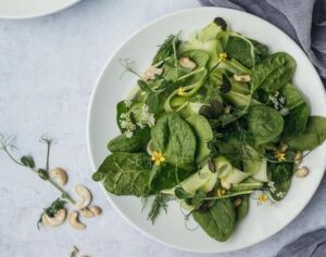 serve air fryer chicken breasts with spinach salad