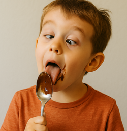licking the spoon is fun but no double-dipping. It's not hygenic