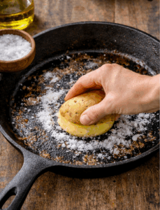 Grandma's Tip - Cleaning a pan with potato and salt