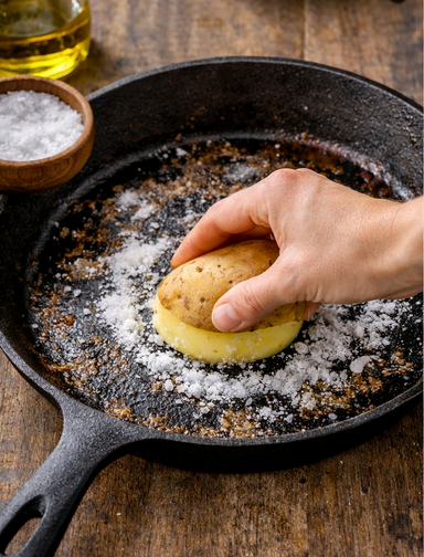 Grandma's Tip - Cleaning a pan with potato and salt