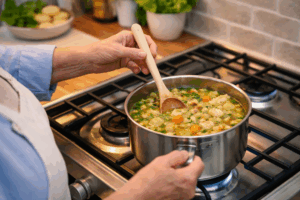 stirring home made soup