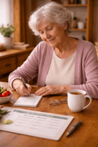 senior lady making a grocery list