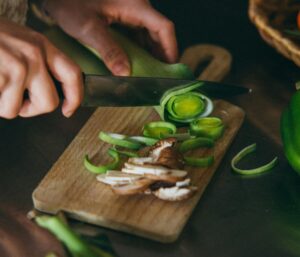 chopping veggies for the next day