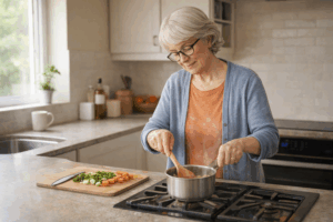 cooking for one in a relaxed kitchen