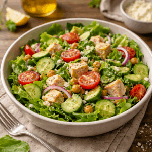 fresh salad with rotisserie chicken - a quick meal for seniors