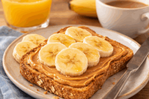 peanut butter and banana toast - a great breakfast for seniors
