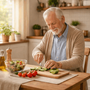 Preparing fresh vegetables in sunlight