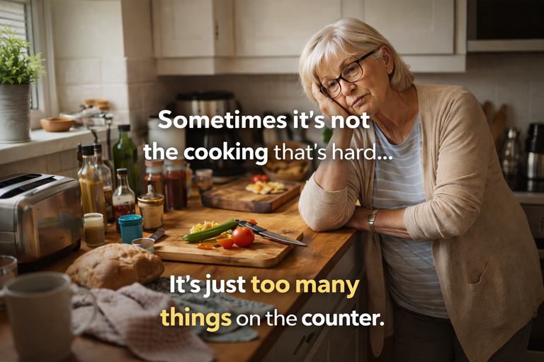 too much on the counter can making cooking stressful for the elderly