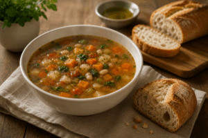 comforting bowl of soup and bread