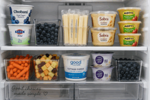organized healthy fridge snacks