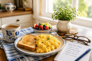 cozy breakfast with fresh fruit