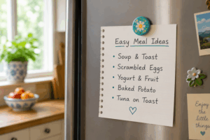 easy meal list on fridge door
